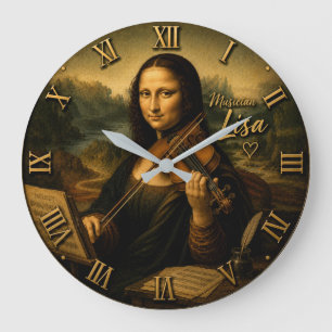 Mona Lisa Musician Funny Violin Player Large Clock