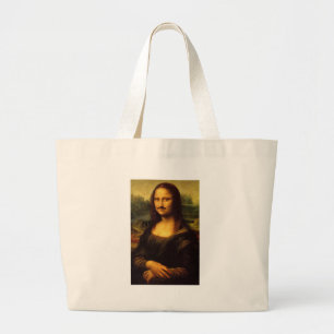 mona lisa mustache large tote bag