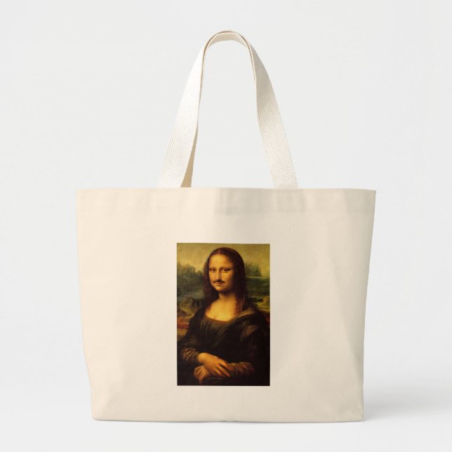 mona lisa mustache large tote bag (Front)