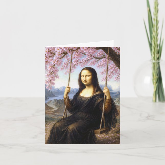 Mona Lisa on a Swing in Cherry Blossoms Card (Front)