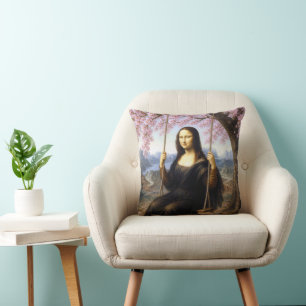 Mona Lisa on a Swing in Cherry Blossoms Cushion