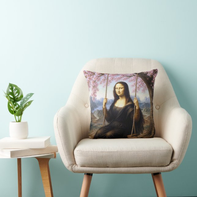 Mona Lisa on a Swing in Cherry Blossoms Cushion (Chair)
