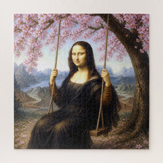 Mona Lisa on a Swing in Cherry Blossoms Jigsaw Puzzle (Vertical)