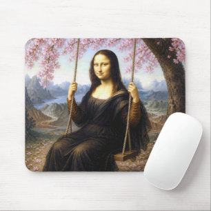 Mona Lisa on a Swing in Cherry Blossoms Mouse Mat