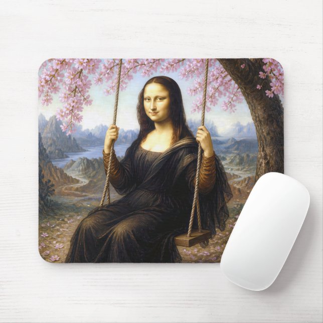 Mona Lisa on a Swing in Cherry Blossoms Mouse Mat (With Mouse)