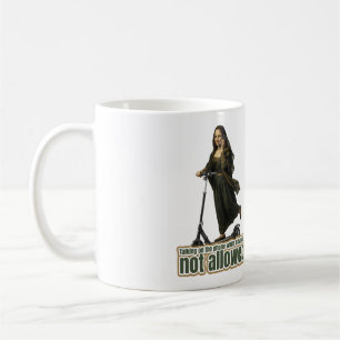 Mona Lisa on the phone riding a kick scooter Coffee Mug