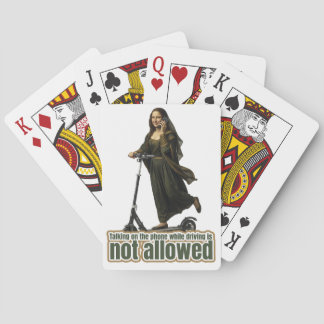 Mona Lisa on the phone  riding a kick scooter Playing Cards