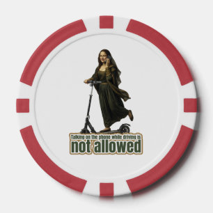 Mona Lisa on the phone riding a kick scooter Poker Chips