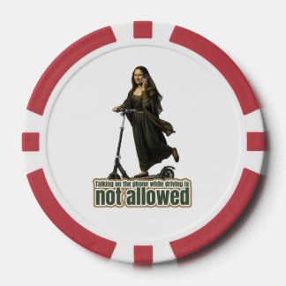 Mona Lisa on the phone  riding a kick scooter Poker Chips