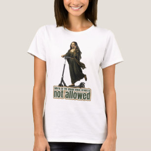 Mona Lisa on the phone  riding a kick scooter T-Shirt