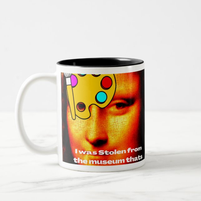mona lisa painting story Two-Tone coffee mug (Left)