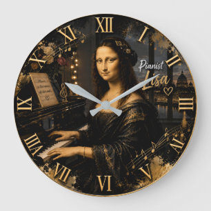 Mona Lisa Pianist Elegant Grand Piano Large Clock