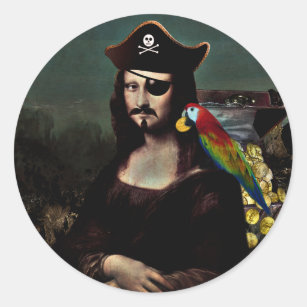 Mona Lisa Pirate with Moustache Classic Round Sticker