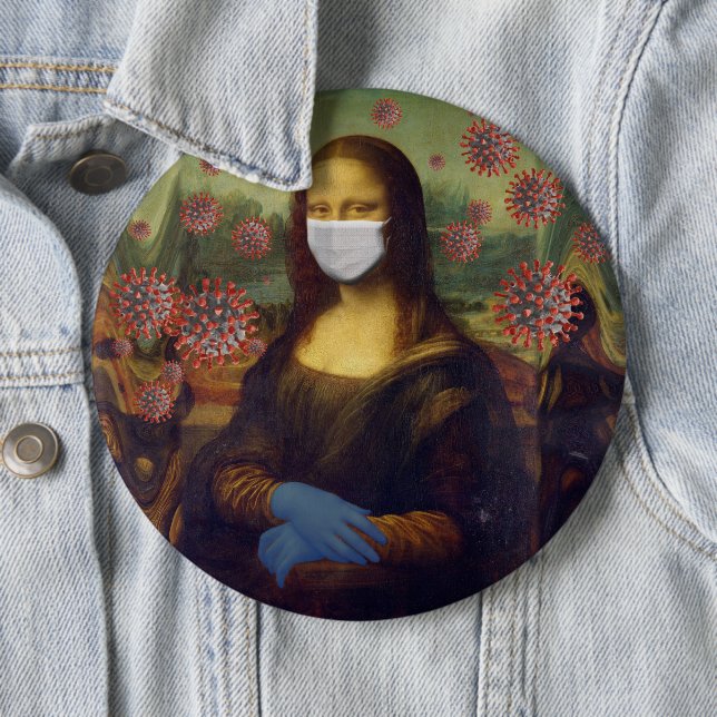 Mona Lisa Playing Safe Around Coronavirus, ZFBP 6 Cm Round Badge (In Situ)