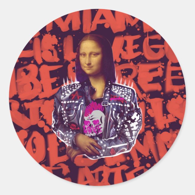 Mona Lisa Punk Art Classic Round Sticker (Front)