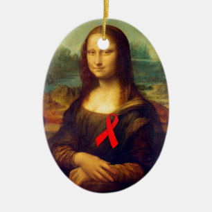Mona Lisa Red Ribbon Ceramic Tree Decoration