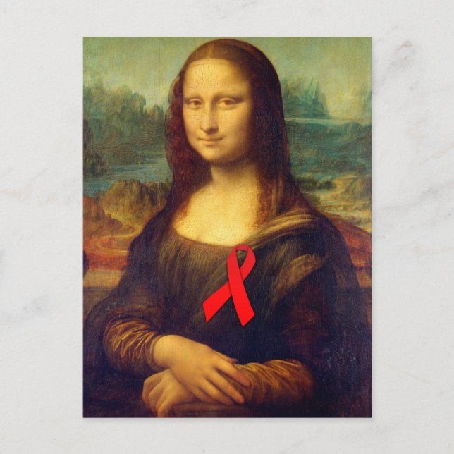 Mona Lisa Red Ribbon Postcard (Front)