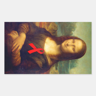Mona Lisa Red Ribbon Rectangular Sticker