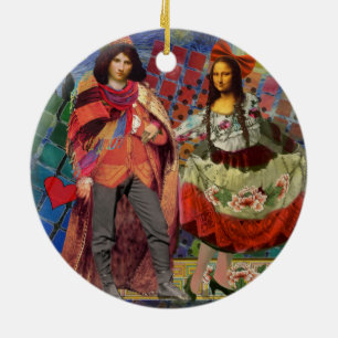 Mona Lisa Romantic Funny Colourful Artwork Ceramic Tree Decoration
