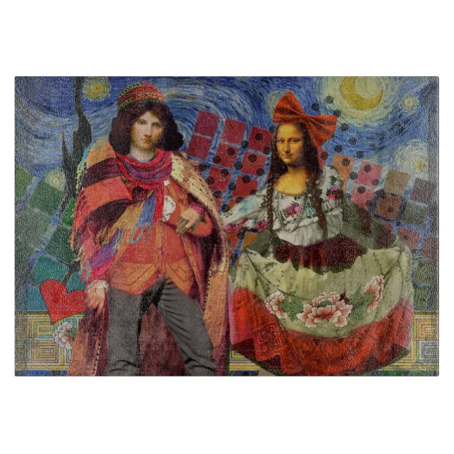 Mona Lisa Romantic Funny Colourful Artwork Cutting Board (Front)