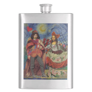 Mona Lisa Romantic Funny Colourful Artwork Hip Flask