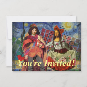 Mona Lisa Romantic Funny Colourful Artwork Invitation