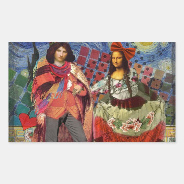 Mona Lisa Romantic Funny Colourful Artwork Rectangular Sticker (Front)