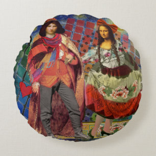 Mona Lisa Romantic Funny Colourful Artwork Round Cushion