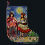 Mona Lisa Romantic Funny Colourful Artwork Small Christmas Stocking<br><div class="desc">This wonderful invitation takes elements from the Mona Lisa and Van Gogh's Starry night to make an exceptionally unique and whimsical wedding theme stationary for an invitation, thank you, table number, and more! The Mona Lisa - This image features the Mona Lisa with her man, dancing in whimsical boho fashion...</div>