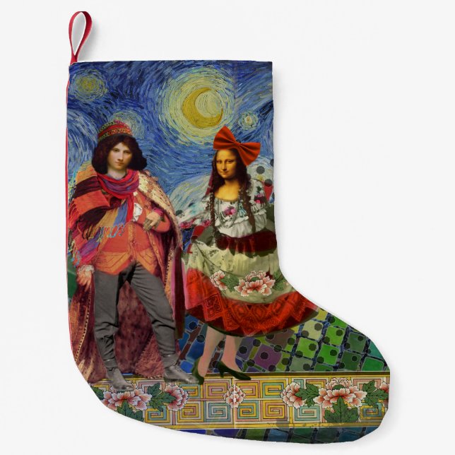 Mona Lisa Romantic Funny Colourful Artwork Small Christmas Stocking (Front)