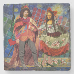 Mona Lisa Romantic Funny Colourful Artwork Stone Coaster