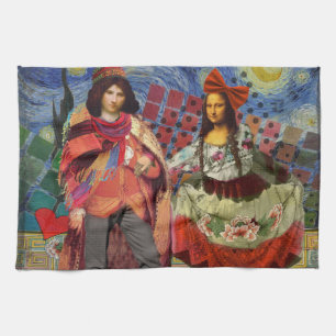 Mona Lisa Romantic Funny Colourful Artwork Tea Towel