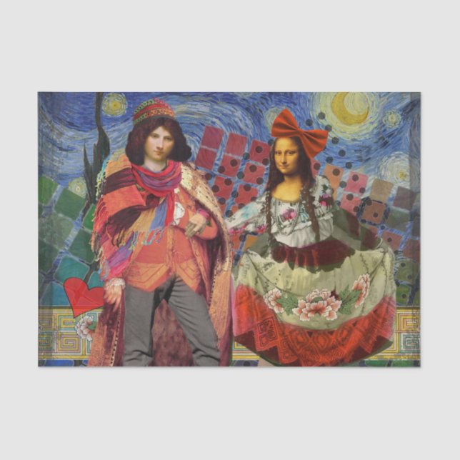 Mona Lisa Romantic Funny Colourful Artwork Tissue Paper (Front)