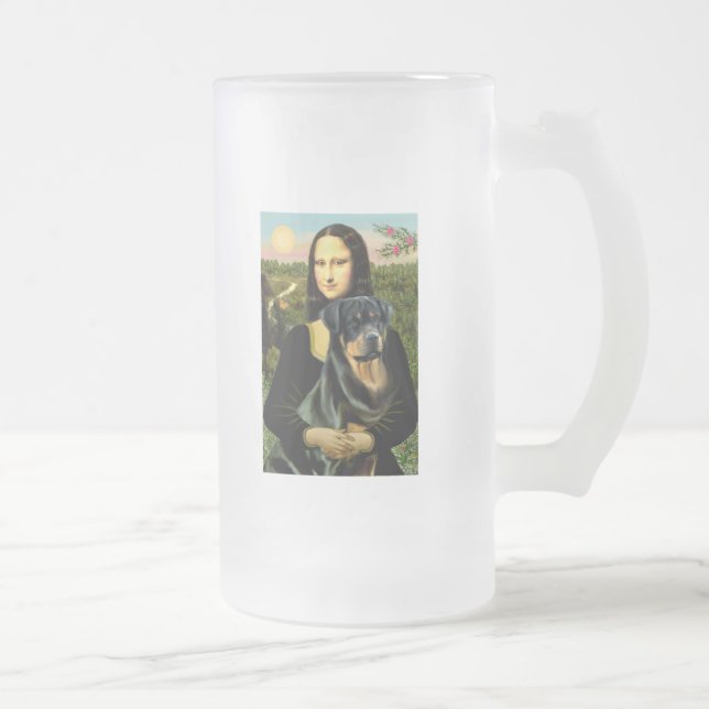 Mona Lisa - Rottweiler (#3) Frosted Glass Beer Mug (Right)
