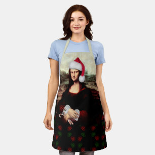 Mona Lisa Santa Hat Christmas Apron