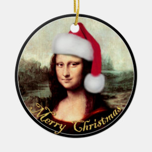 Mona Lisa Santa Hat Christmas Ceramic Tree Decoration