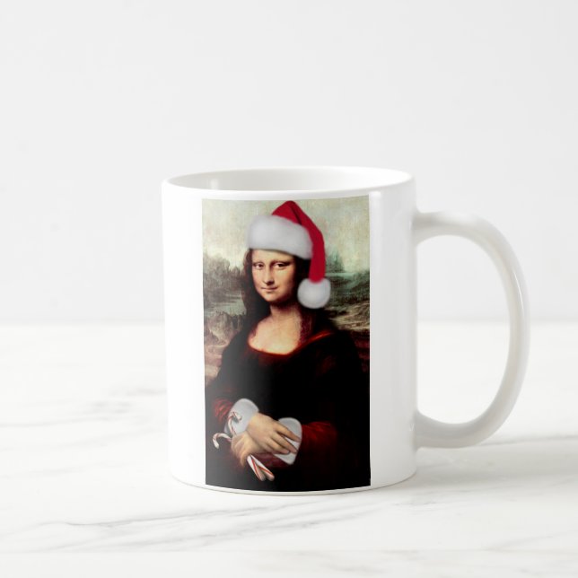 Mona Lisa Santa Hat Christmas Coffee Mug (Right)