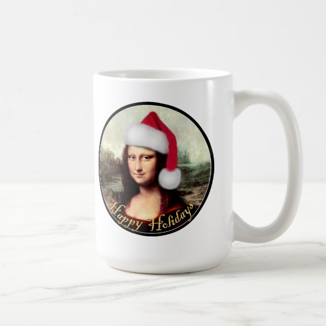 Mona Lisa Santa Hat Christmas Coffee Mug (Right)