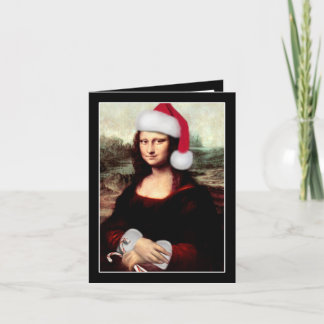 Mona Lisa Santa Hat Christmas Holiday Card