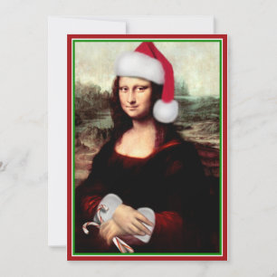 Mona Lisa Santa Hat Christmas Holiday Card