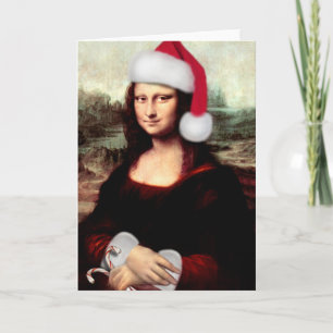 Mona Lisa Santa Hat Christmas Holiday Card
