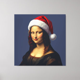 Mona Lisa Santa Hat Christmas Holiday Cut Out Canvas Print