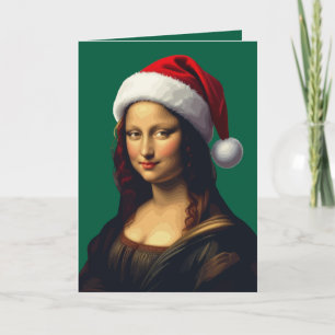 Mona Lisa Santa Hat Christmas Holiday Cut Out Card