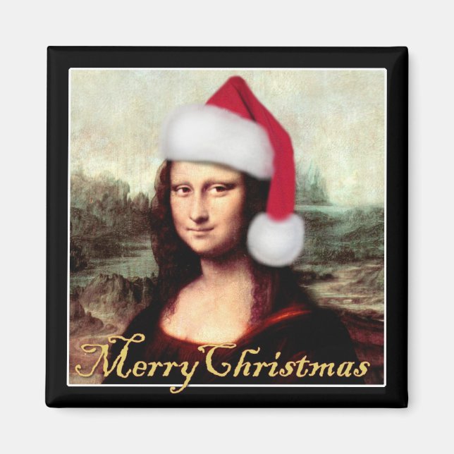 Mona Lisa Santa Hat Christmas Magnet (Front)