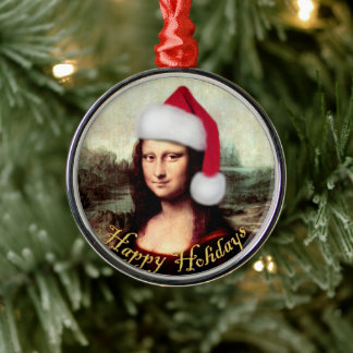Mona Lisa Santa Hat Christmas Metal Tree Decoration