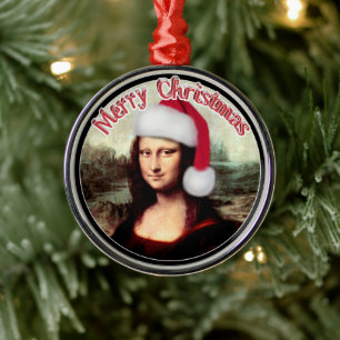 Mona Lisa Santa Hat Christmas Metal Tree Decoration