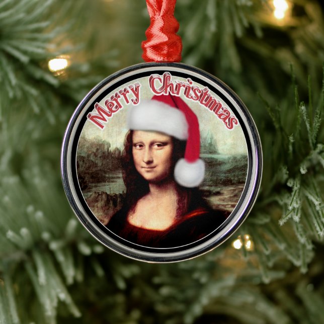 Mona Lisa Santa Hat Christmas Metal Tree Decoration (Tree)