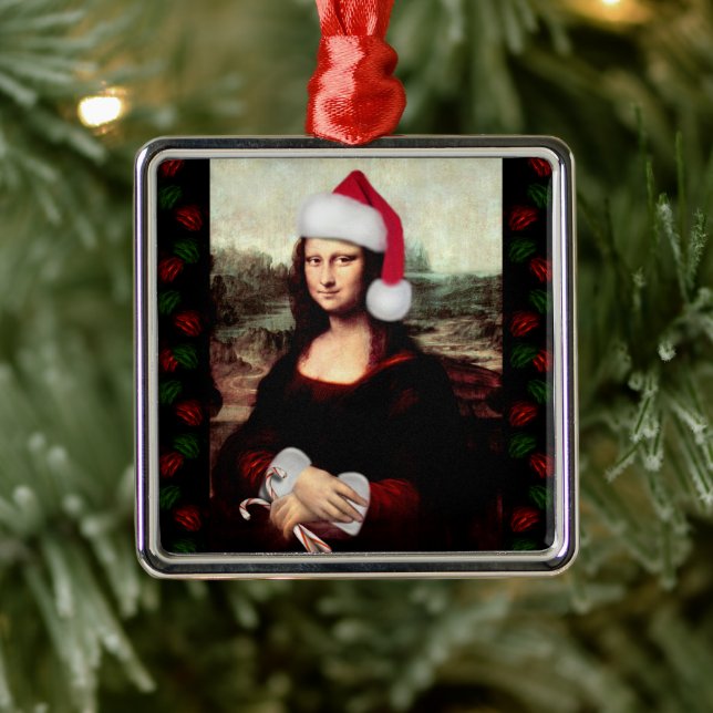 Mona Lisa Santa Hat Christmas Metal Tree Decoration (Tree)