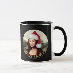 Mona Lisa Santa Hat Christmas Mug