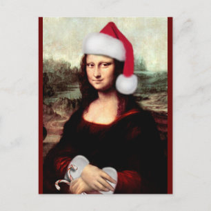 Mona Lisa Santa Hat Christmas Postcard